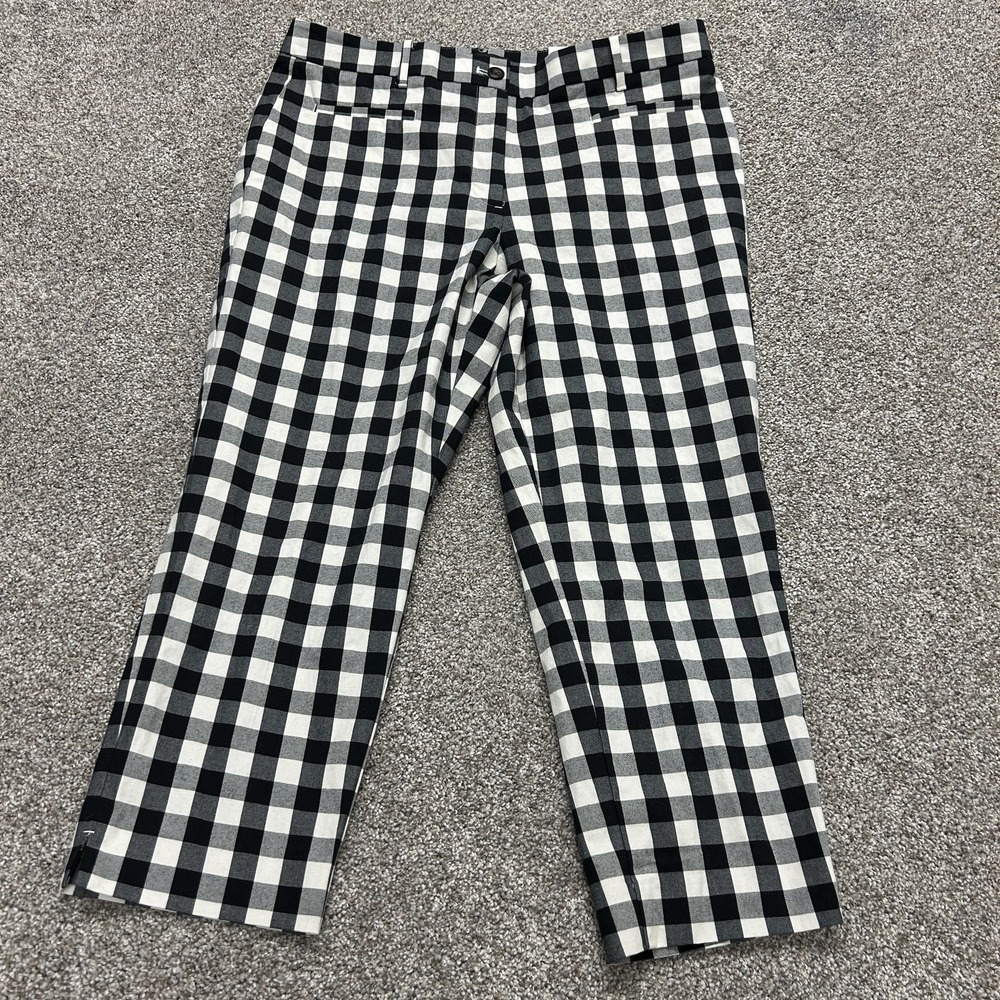 Ann Taylor Dress Pants Womens 12P Black Check Twill Crop Slim Stretch Workwear